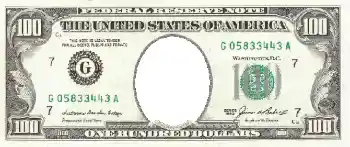 An inscription on the frame: 100 американских долларов. An inscription on the frame: 100 американских долларов.