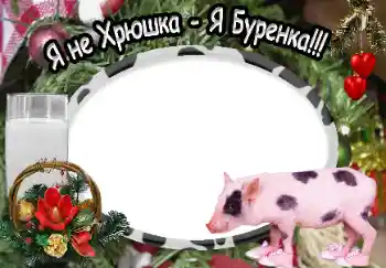 An inscription on the frame: Я не Хрюшка - Я Буренка!!!