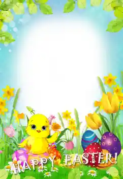 An inscription on the frame: Happy Easter! An inscription on the frame: Happy Easter!